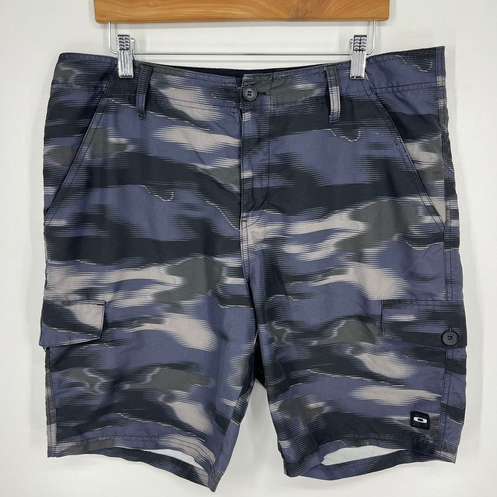 Oakley Mens Blue Grey Blur Camo Recycled Polyester Cargo Shorts Size 36